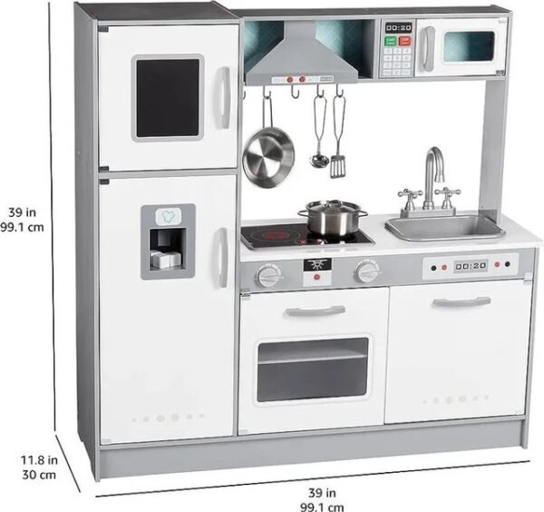 Cocina de juguete, disposición en línea, de madera