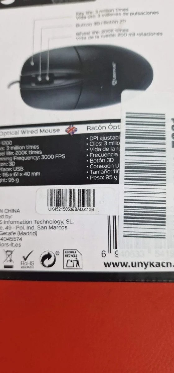 RATON UNYKA UK 127 NEGRO USB/PS2