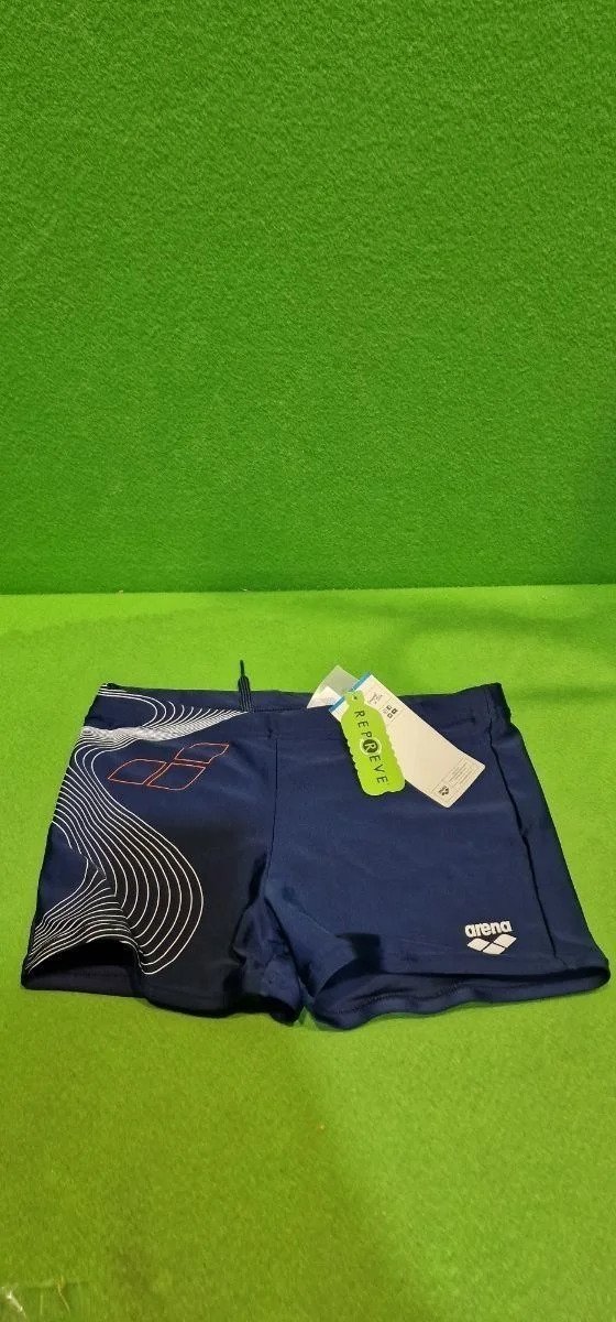 i5106881268.webp Bañador azul con diseño de líneas blancas.