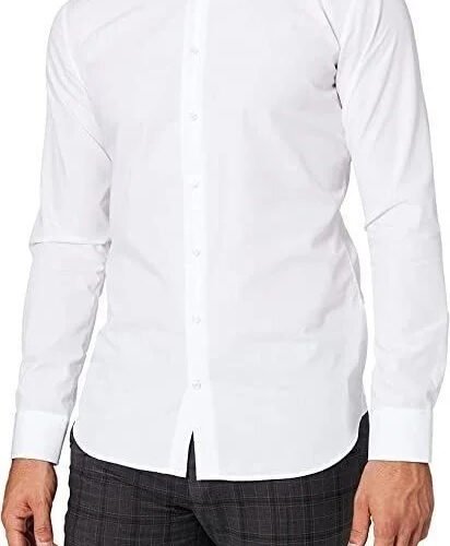 Camisa blanca formal de hombre, manga larga.
