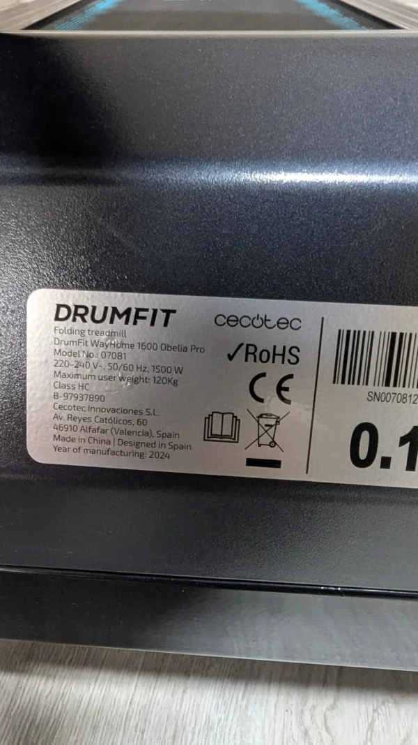 Cecotec Cinta de Correr Plegable DrumFit WayHome 1600 Obelia Ultraflex Pro