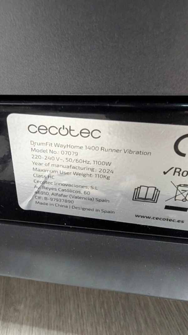 15N - Cecotec Cinta de Correr Plegable DrumFit WayHome 1400 Runner Vibrator