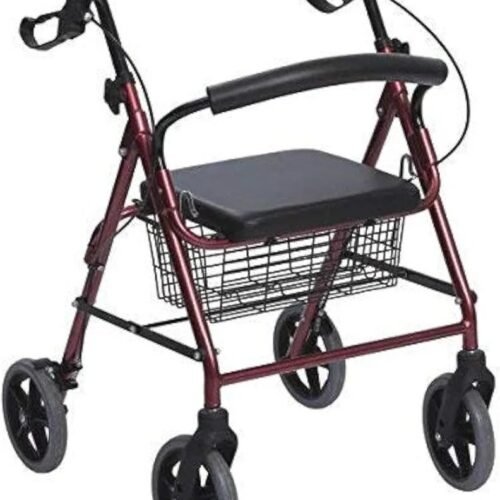 242E - Andador de Aluminio Plegable Rojo 4 Ruedas - Andador Para Ancianos
