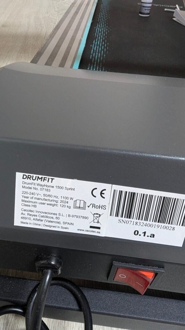 25N - Cecotec Cinta de Correr Plegable DrumFit WayHome 1500 Sprint. 1100 W, De 1 a 15 Km/h. 12 Programas