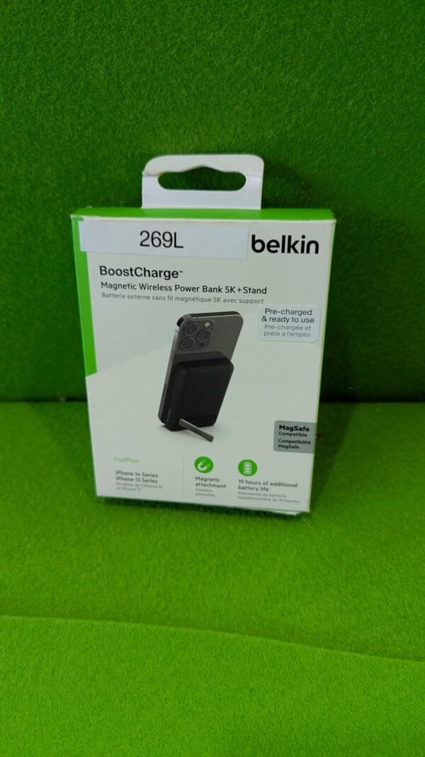 2690L - Belkin Cargador portátil banco de energía inalámbrico de 5000 mAh, cargador MagSafe de 7.5 W