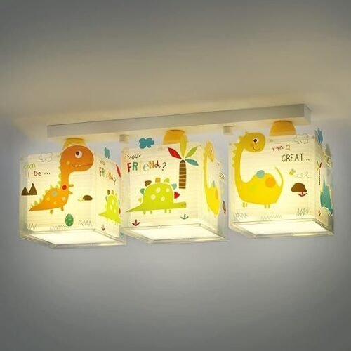 424D. - Dalber Lámpara infantil Plafón de techo 3 Luces Dinos Dinosaurios Multicolor