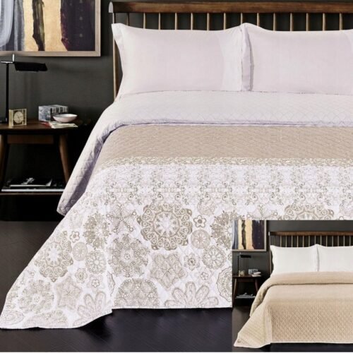 437M - Colcha color beige oriental para cama de 90