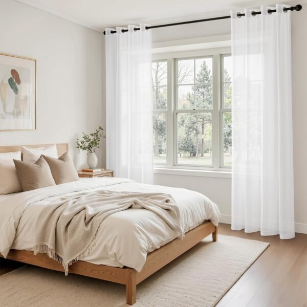 438M - Cortinas Poliéster Translucida de Dormitorio Moderno Ojales Cortina