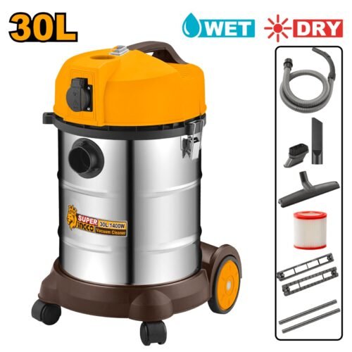 VC14301 - Aspirador Industrial INGCO 1400W - 30L Inox - Seco/Húmedo con Toma para Herramientas
