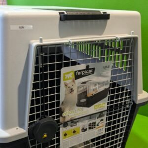 66M - Ferplast Transportín para Perros de Talla Grande Atlas 70 Professional, Comedero y Accesorios incluidos, Puerta de Acero plastificado, Rejillas de ventilación, 68,5 x 101 x h 75,5 cm Gris