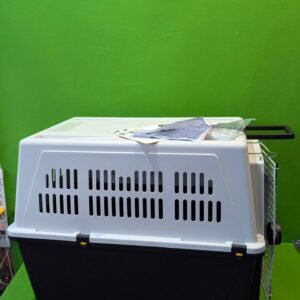 66M - Ferplast Transportín para Perros de Talla Grande Atlas 70 Professional, Comedero y Accesorios incluidos, Puerta de Acero plastificado, Rejillas de ventilación, 68,5 x 101 x h 75,5 cm Gris