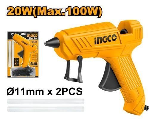 Pistola de Cola Termofusible INGCO 100W - Flujo 13-18g/min - Incluye 2 Barras