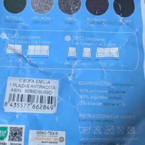 478M - Funda elástica para sillón 1 plaza Emilia color antracita 70–110 cm