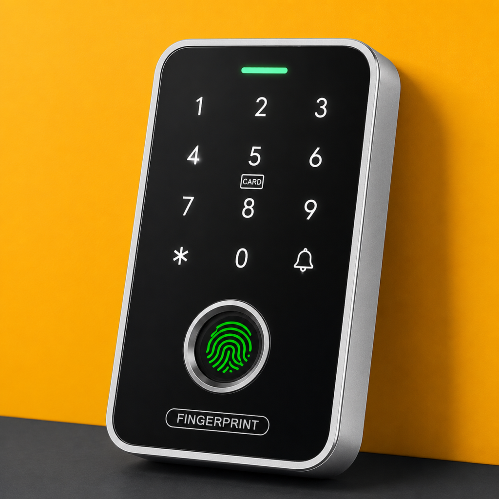 698L - Control de acceso biométrico con huella, teclado y tarjeta RFID 12V