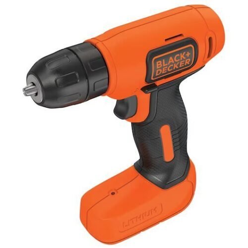 Taladro inalámbrico Black+Decker, color naranja y negro.