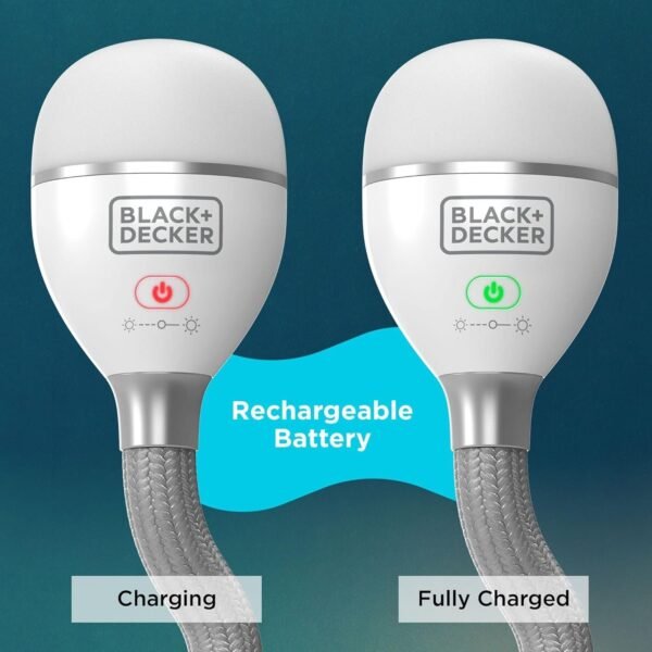 BLACK+DECKER Luz de serpiente, uso para luz de libro, luz de escritorio y luz de trabajo, 2 ajustes, flexible y recargable (BDCFSL01)