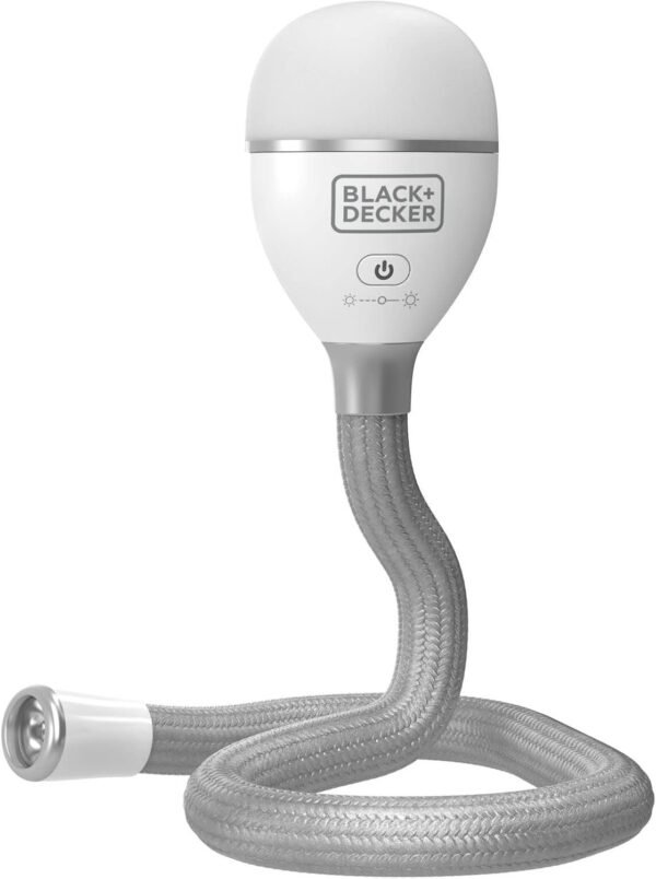 BLACK+DECKER Luz de serpiente, uso para luz de libro, luz de escritorio y luz de trabajo, 2 ajustes, flexible y recargable (BDCFSL01)
