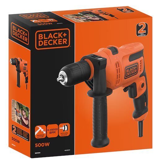 BLACK+DECKER Taladro percutor eléctrico 500W BEH200-QS