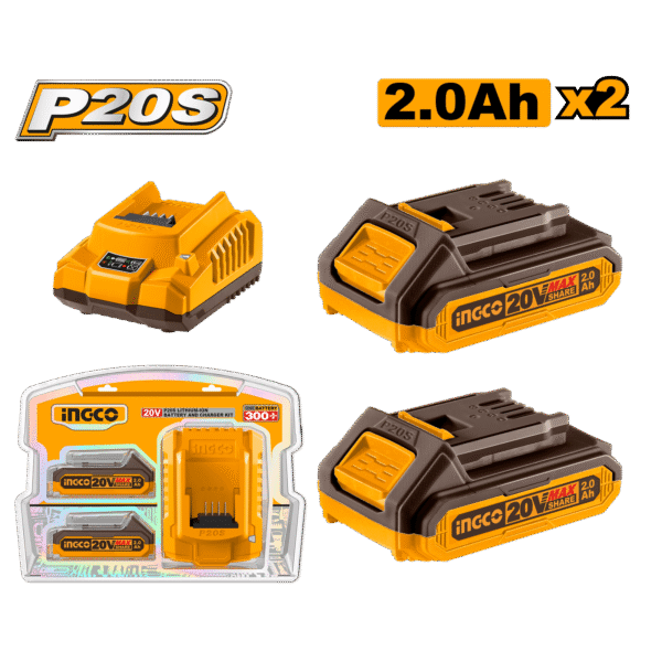 PACK 2 BATERIAS 2.0 Ah + CARGADOR 20V INGCO FBCPK1222E