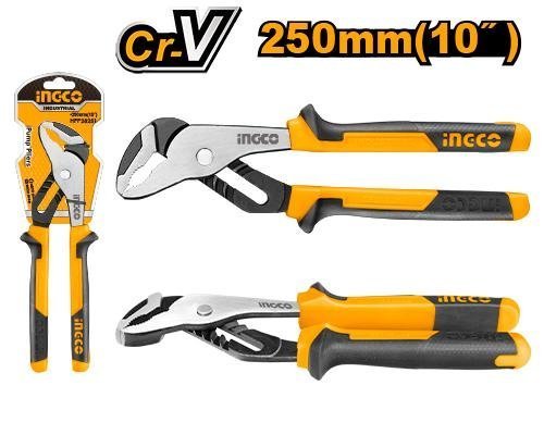 Alicates ajustables Ingco 250mm CrV con mango ergonómico.