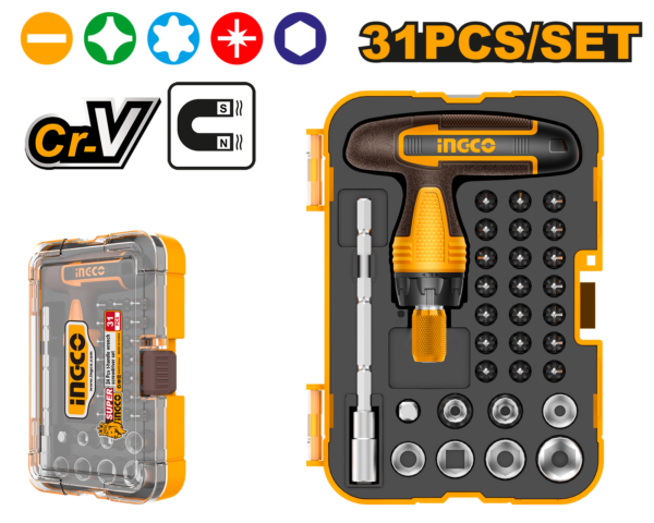 Set de destornillador 31 Piezas mango en T INGCO HKSDB0318